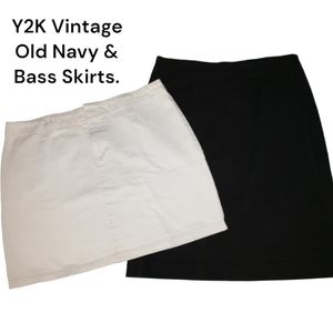 2 Skirts, Old Navy khaki mini / Bass & Co A-line knee length Vintage Y2K, Sz 8 M